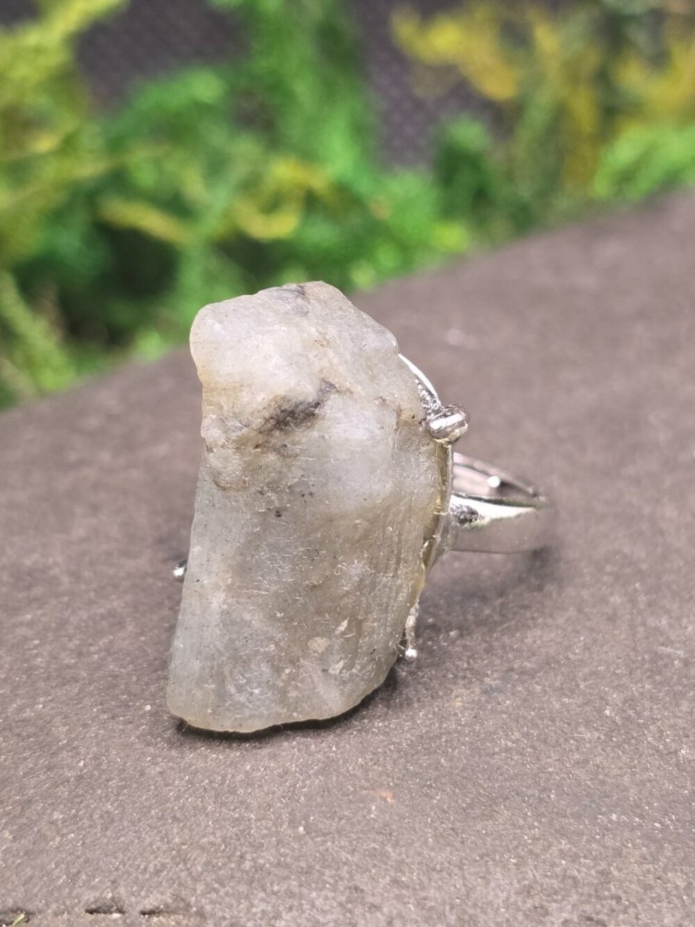 Raw Labradorite Adjustable Ring Size 6-10 Silver Tone Crystal Jewelry